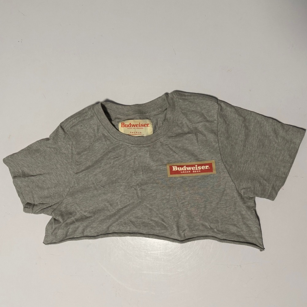PacSun Budweiser Vintage Graphic Crop Top Heather Grey Short Sleeve Tee Medium